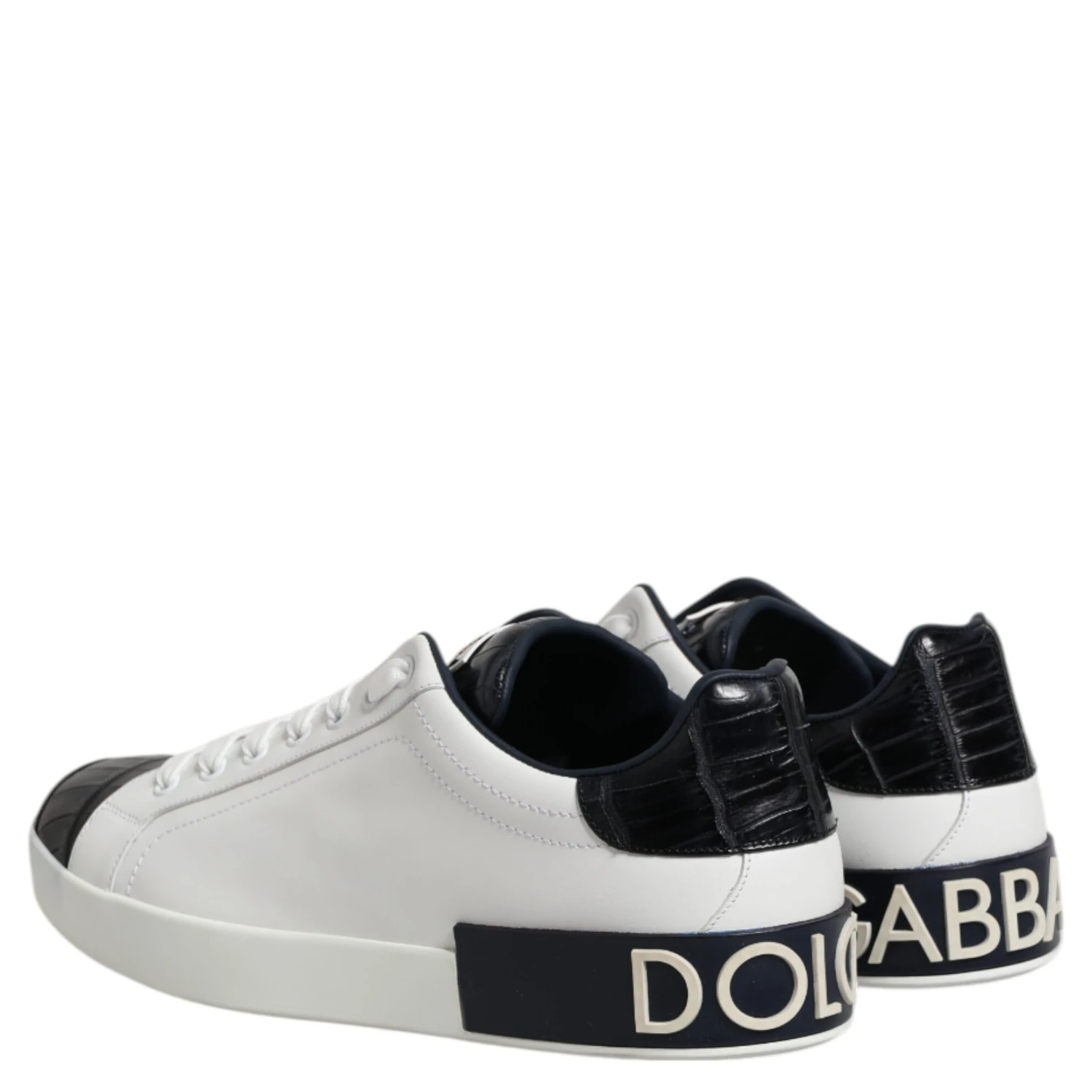 White Black Leather Portofino Sneaker Shoes