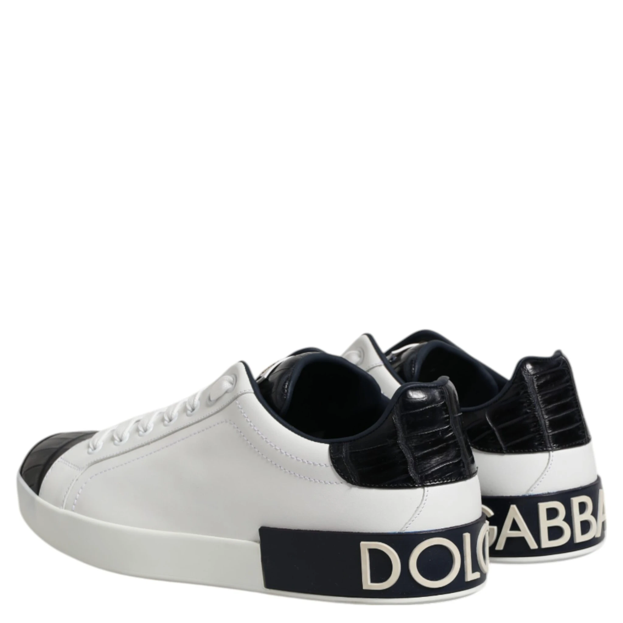 White Black Leather Portofino Sneaker Shoes