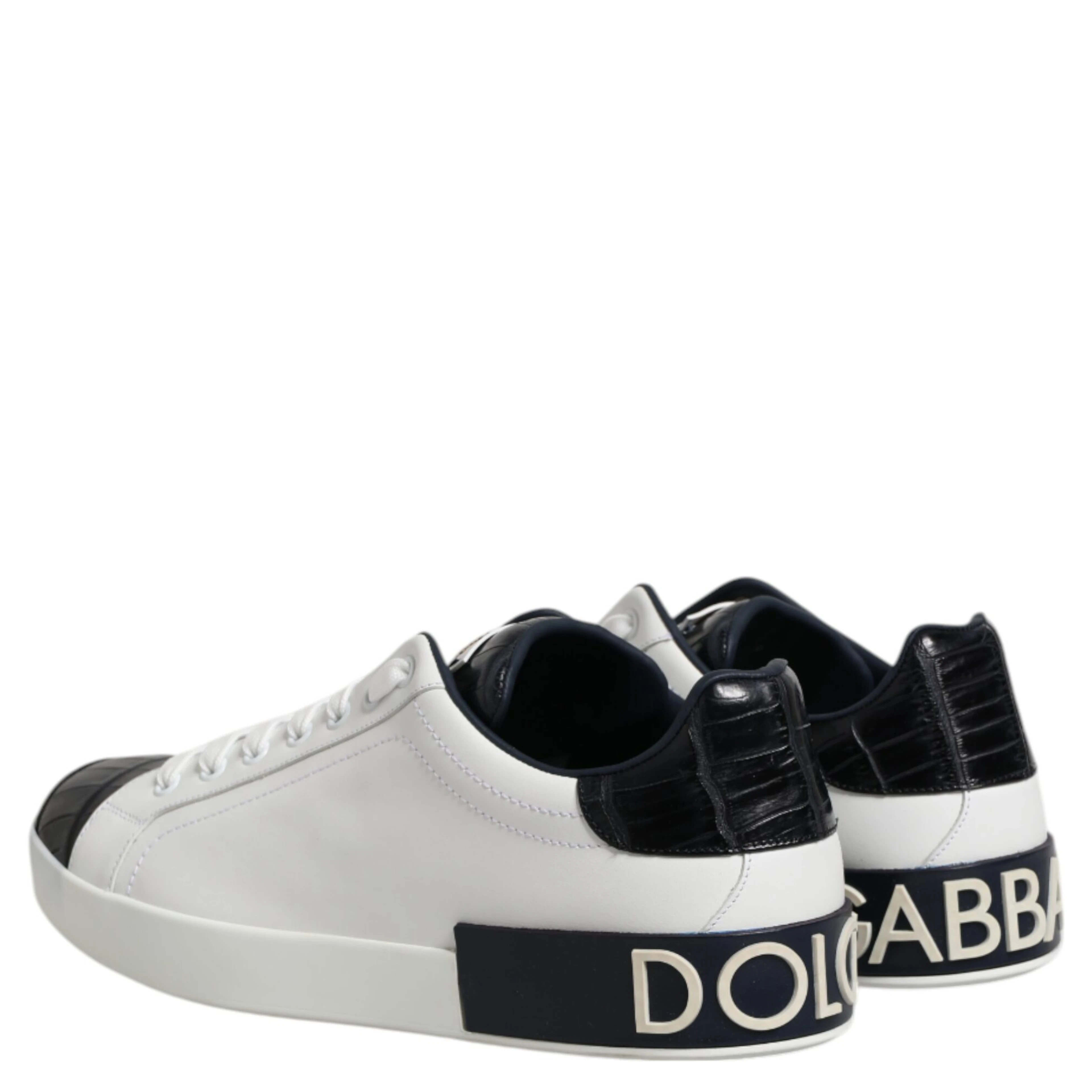 White Black Leather Portofino Sneaker Shoes