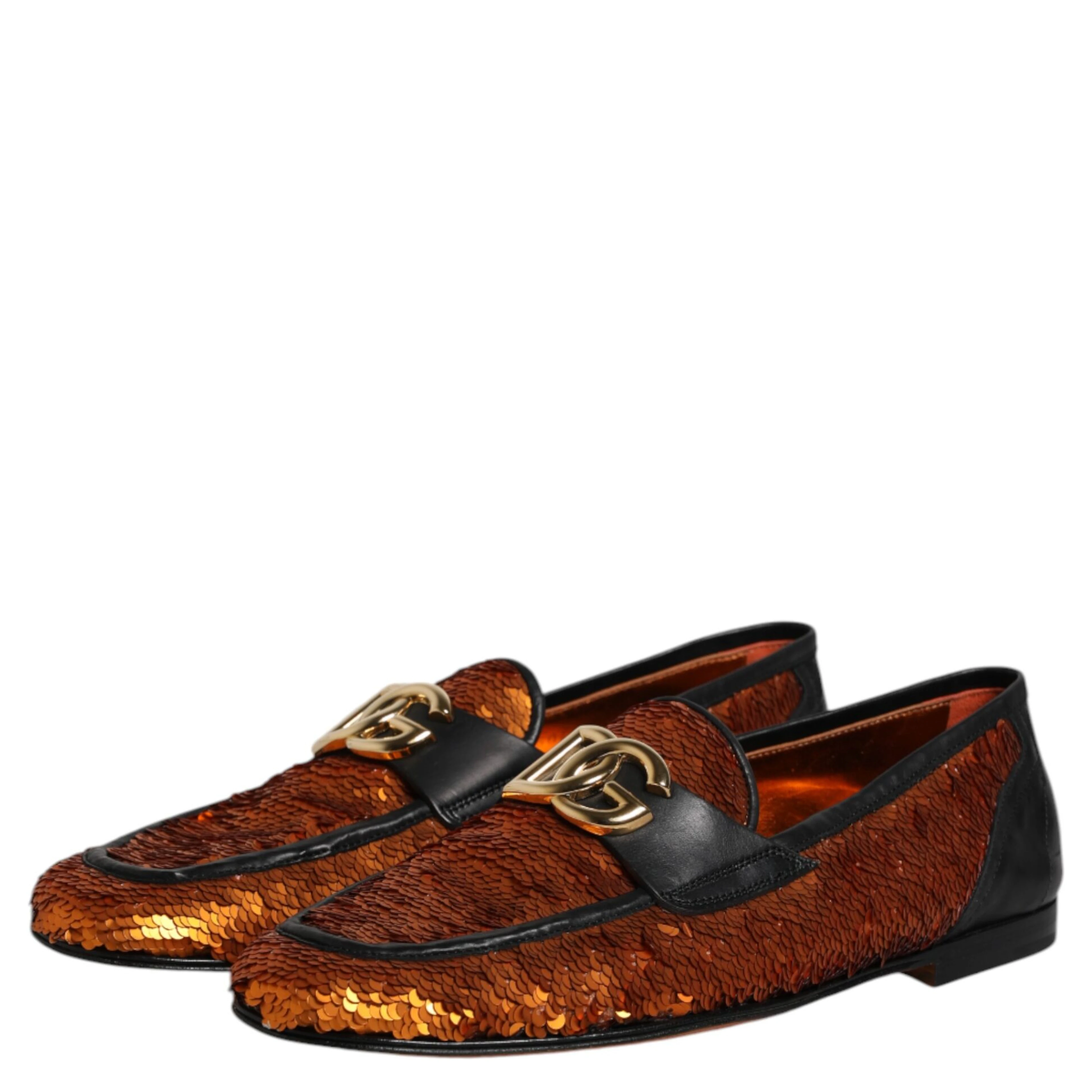 Orange Sequin Embellished Men Loafers Shoes