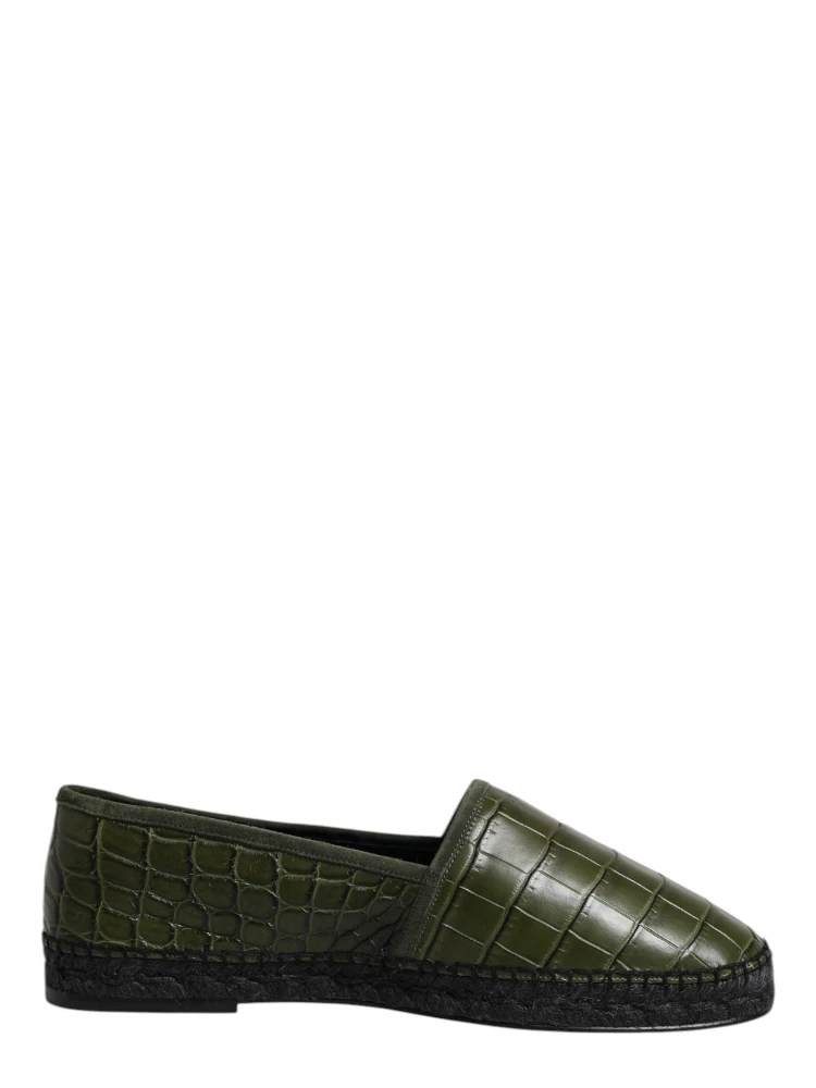 Green Exotic Leather Espadrilles Slip On Shoes