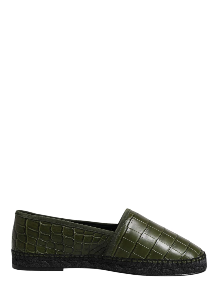 Green Exotic Leather Espadrilles Slip On Shoes