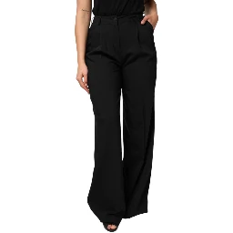 Black Wool High Waist Wide Leg Pants
