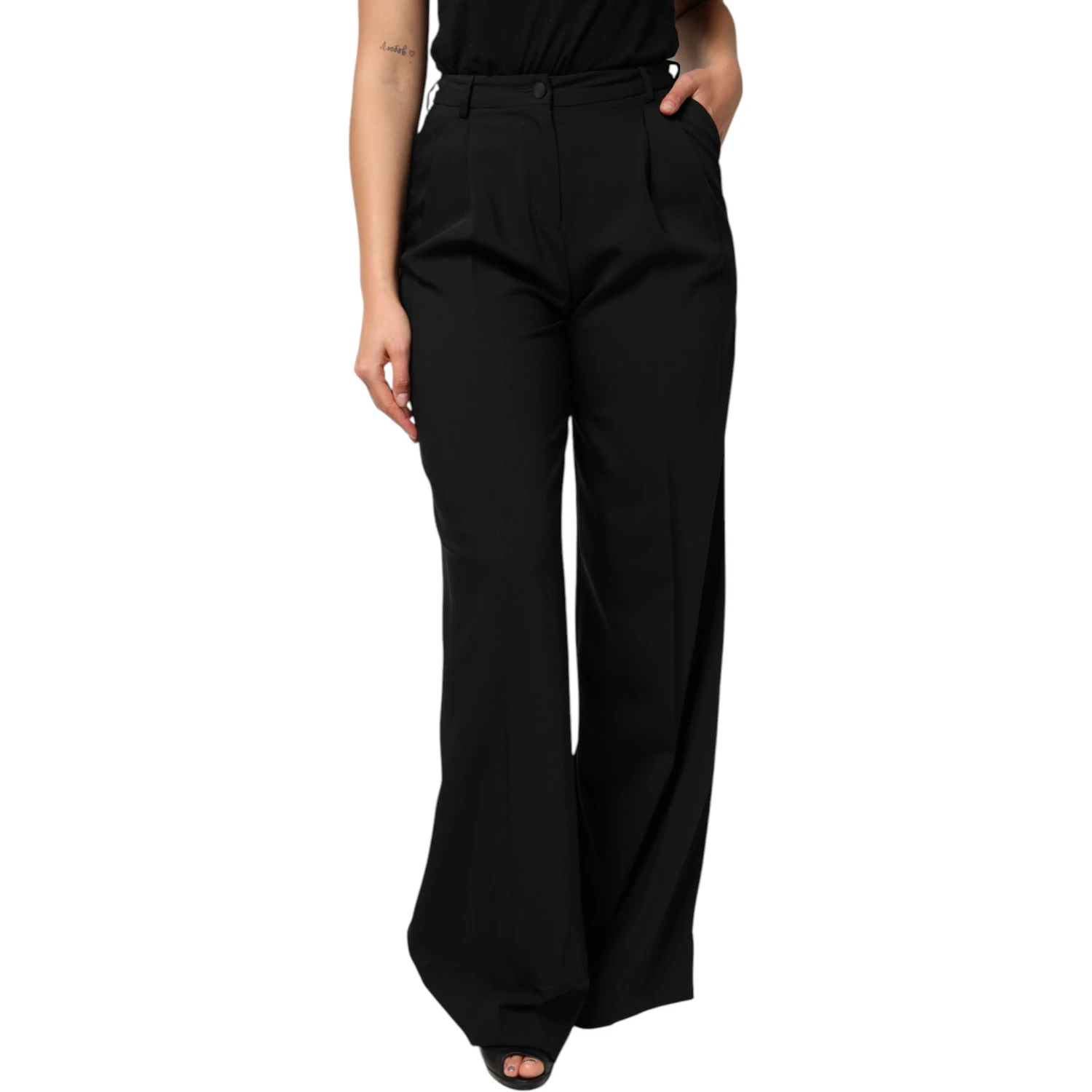 Black Wool High Waist Wide Leg Pants