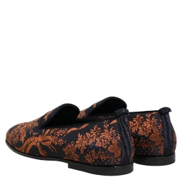 Black Jacquard Polyester Slip On Loafers Shoes