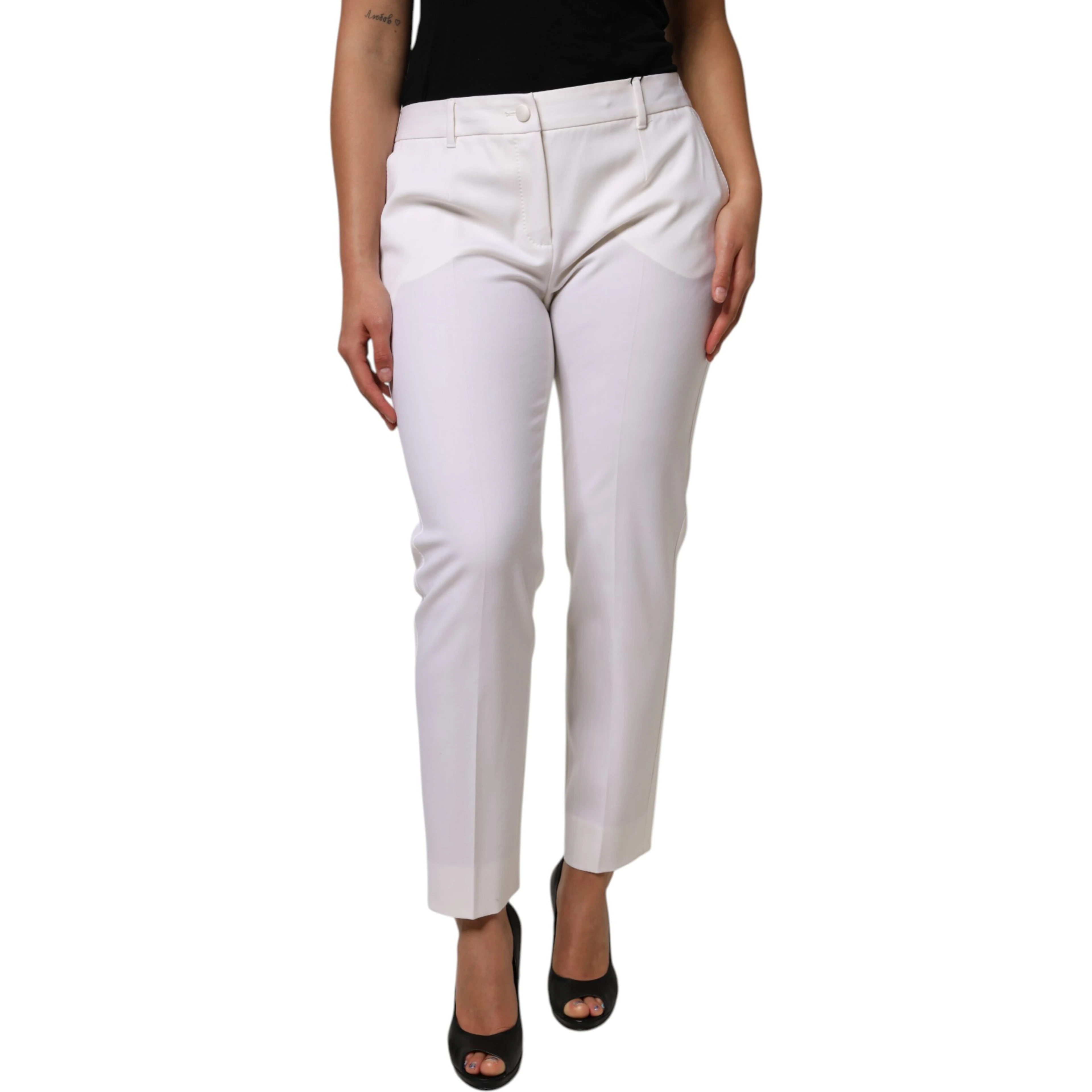 White Wool Mid Waist Tapered Pants