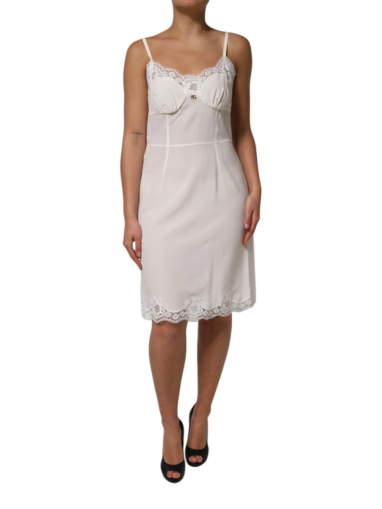 White Lace Gold DG Logo Silk Dress Sleepwear