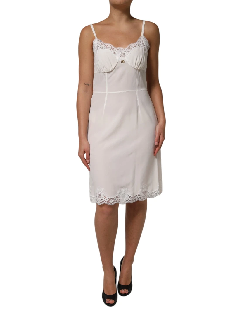 White Lace Gold DG Logo Silk Dress Sleepwear