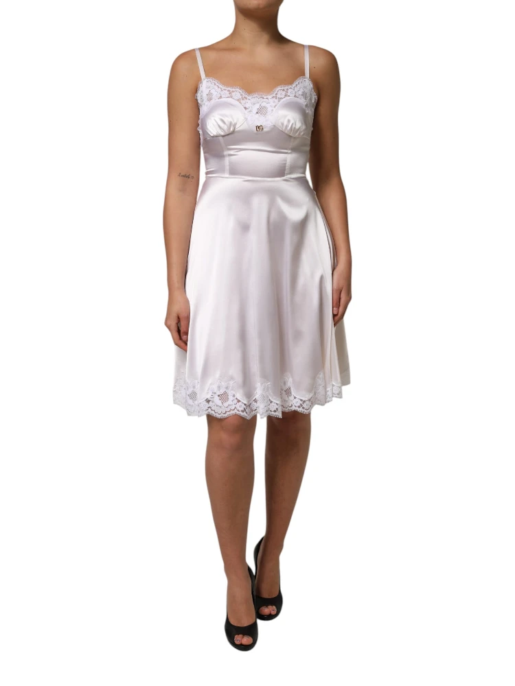 White Lace Gold DG Logo Silk Dress Sleepwear