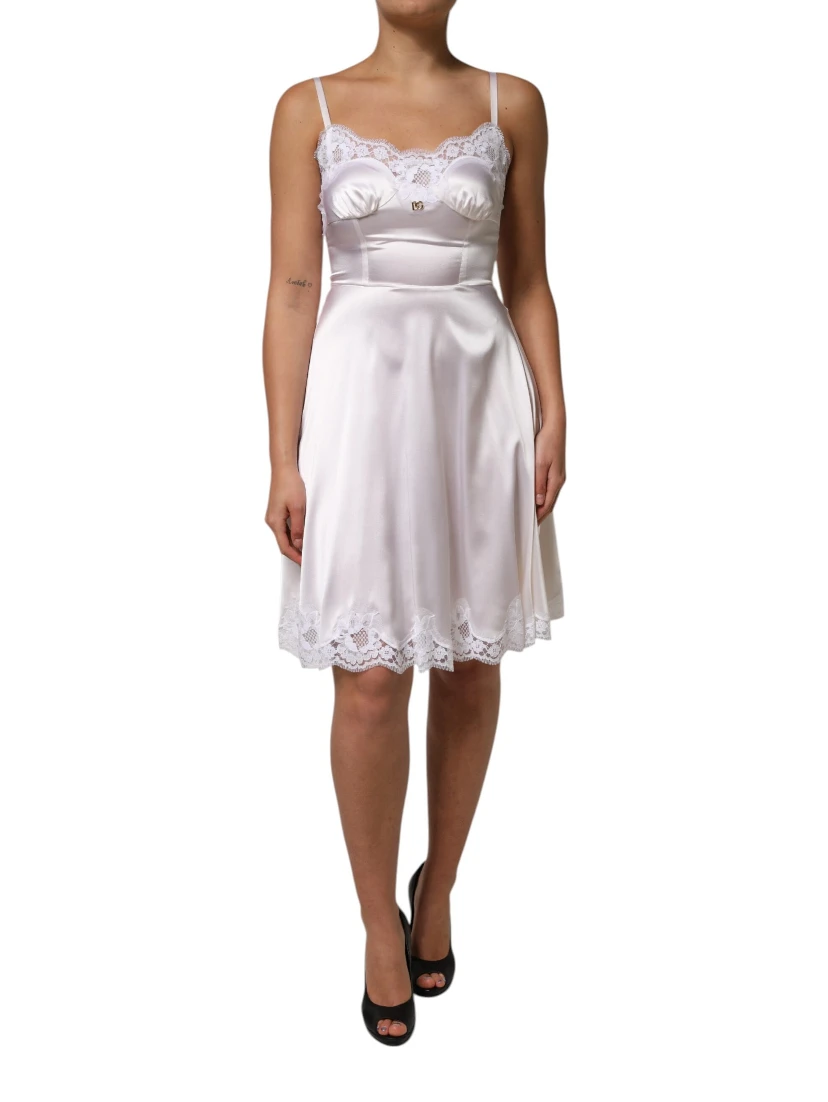 White Lace Gold DG Logo Silk Dress Sleepwear