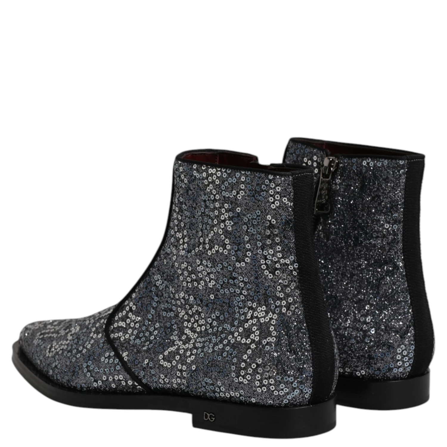 Dark Gray Cotton Sequined Chelsea Boots Shoes