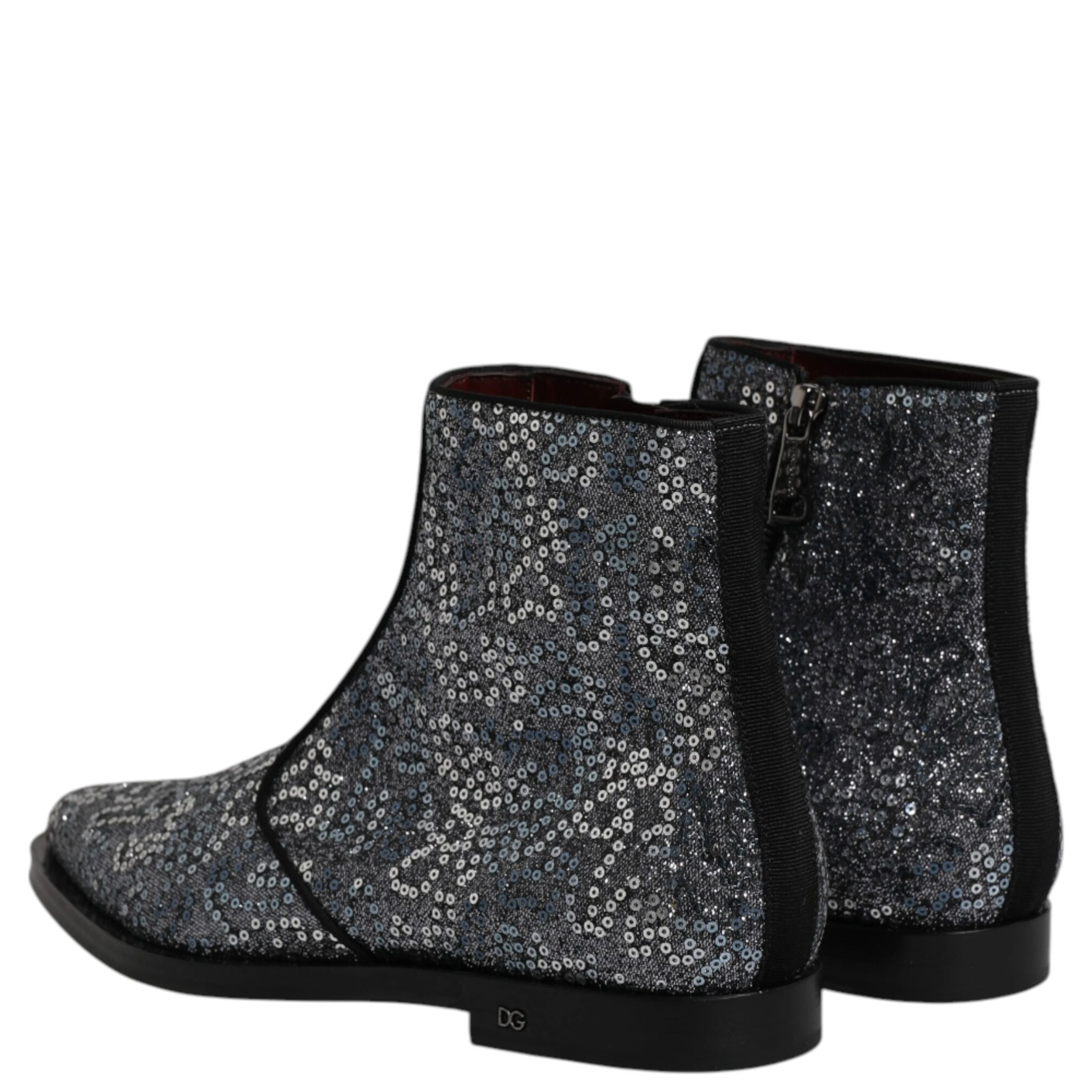 Dark Gray Cotton Sequined Chelsea Boots Shoes