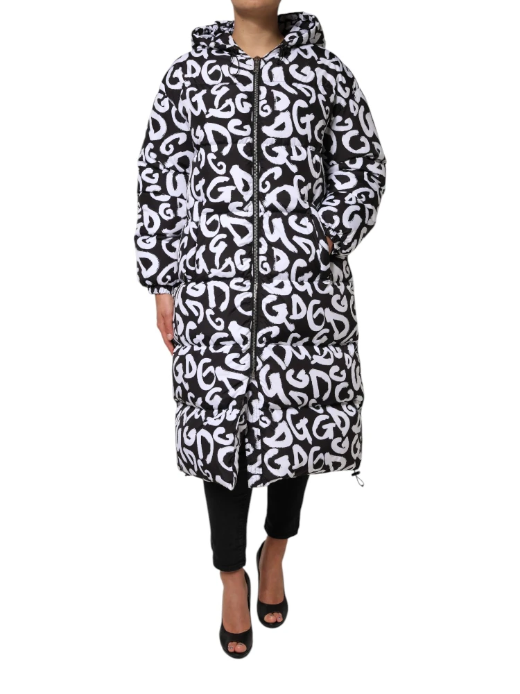Black White DG Mania Hooded Long Coat Jacket