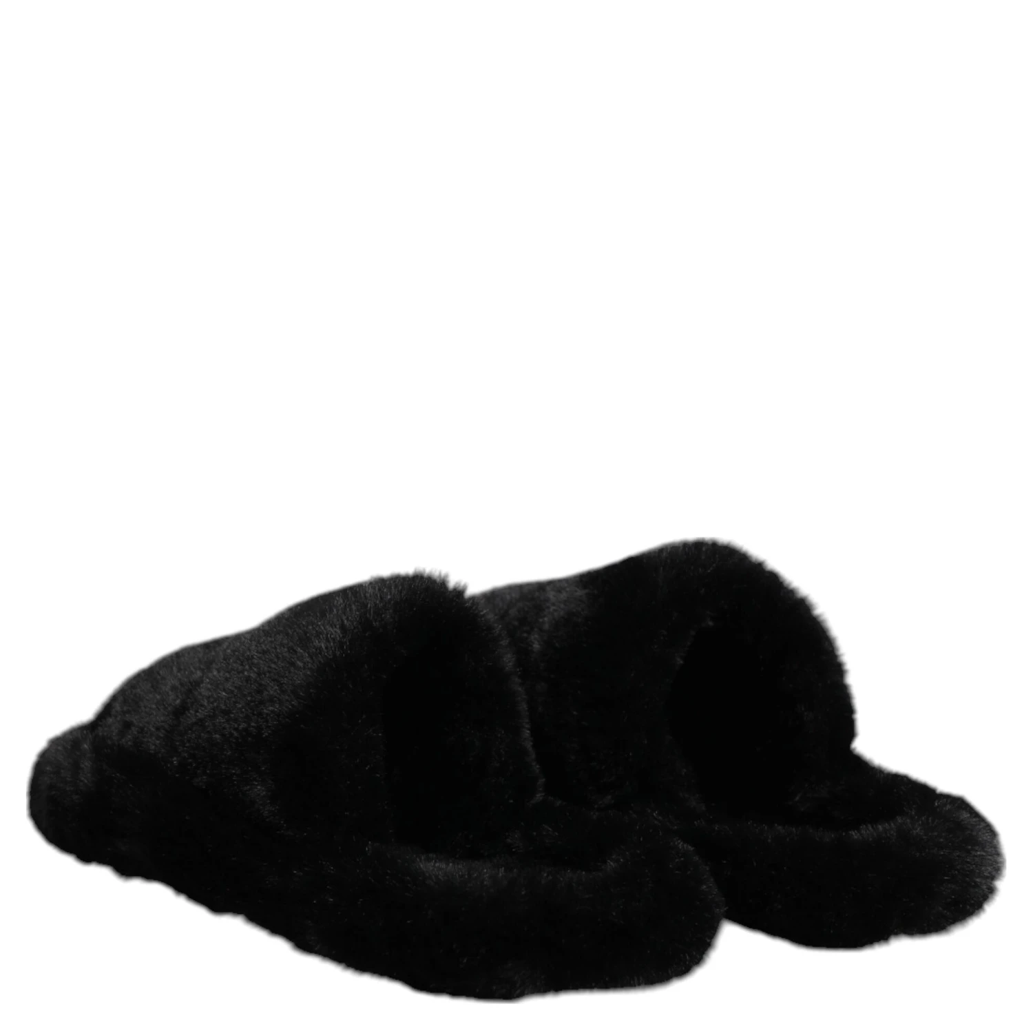 Black Polyester Velvet Slides Slipper Shoes