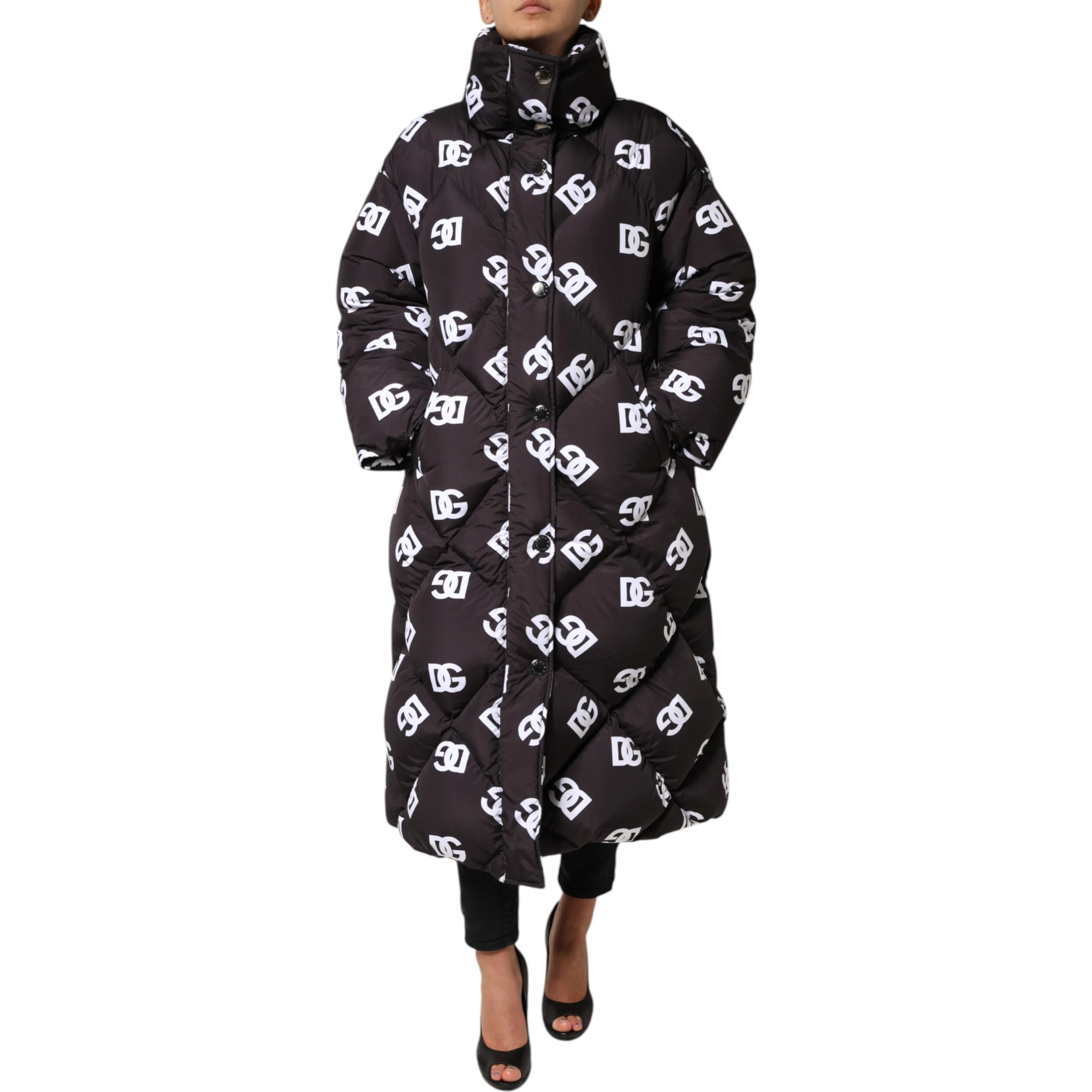 Black DG Mania Puffer Quilted Long Coat Jacket