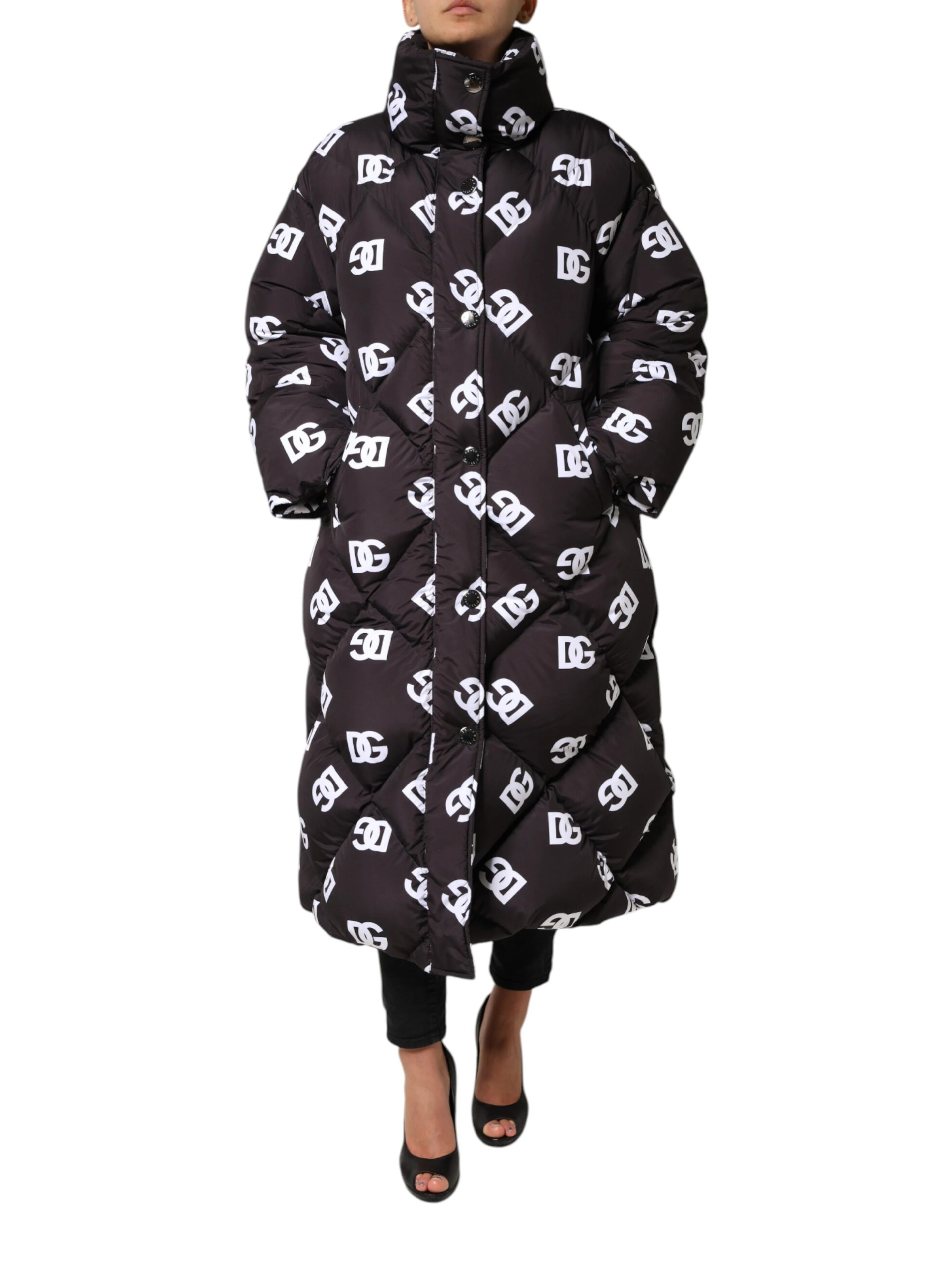 Black DG Mania Puffer Quilted Long Coat Jacket