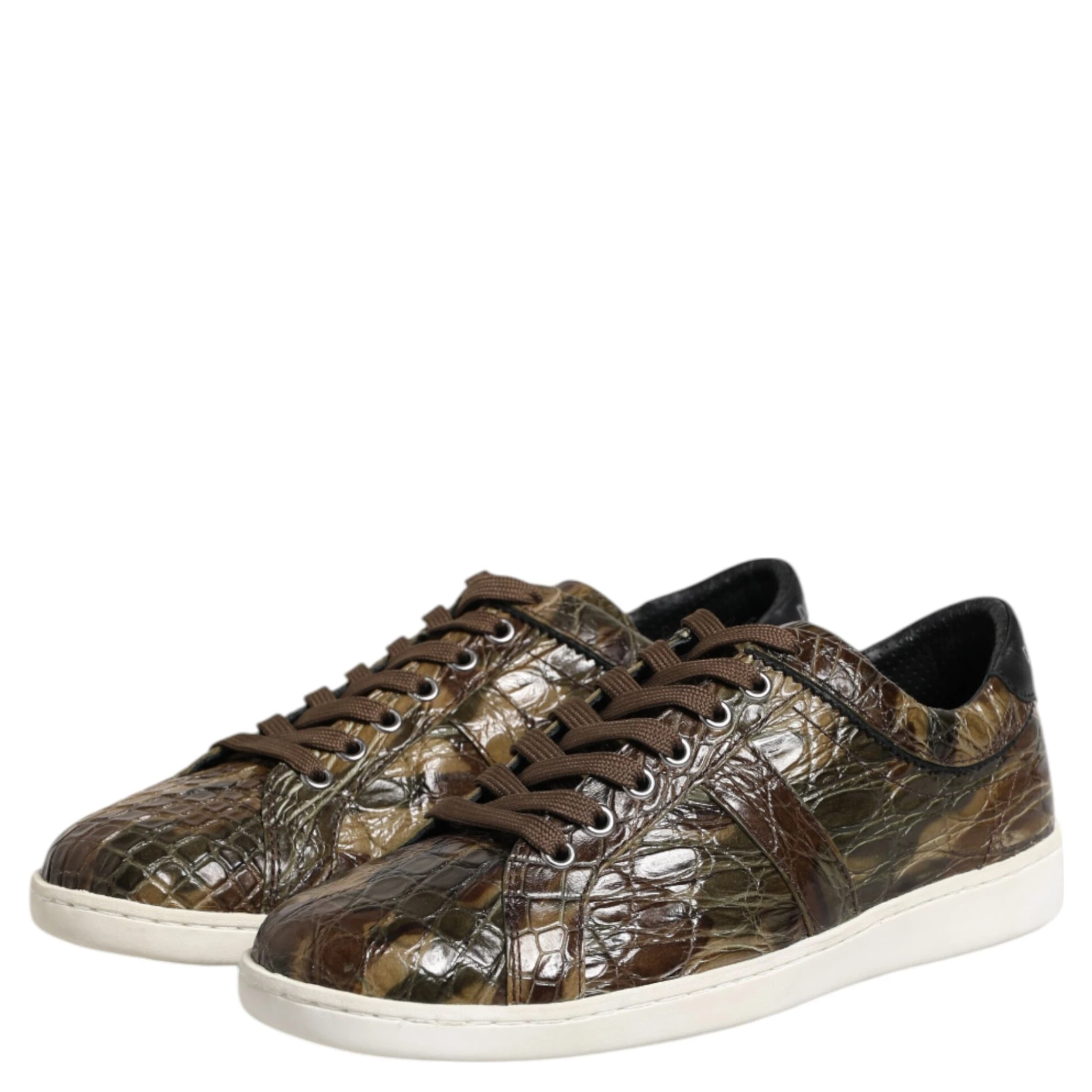 Brown Exotic Leather Low Top Sneakers Shoes