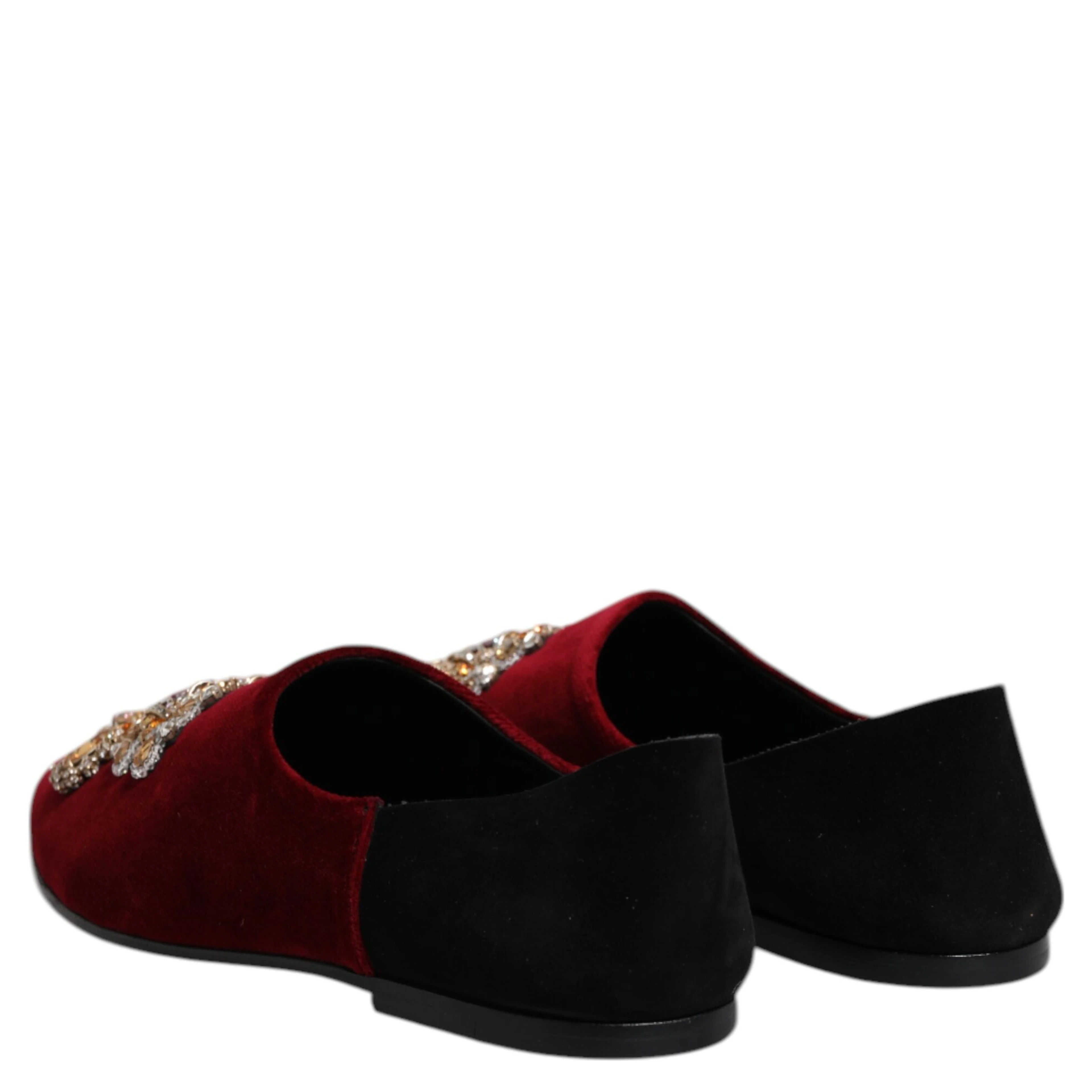 Black Red Velvet Embellished Slip On Shoes