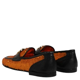 Orange Sequin Embellished Men Loafers Shoes