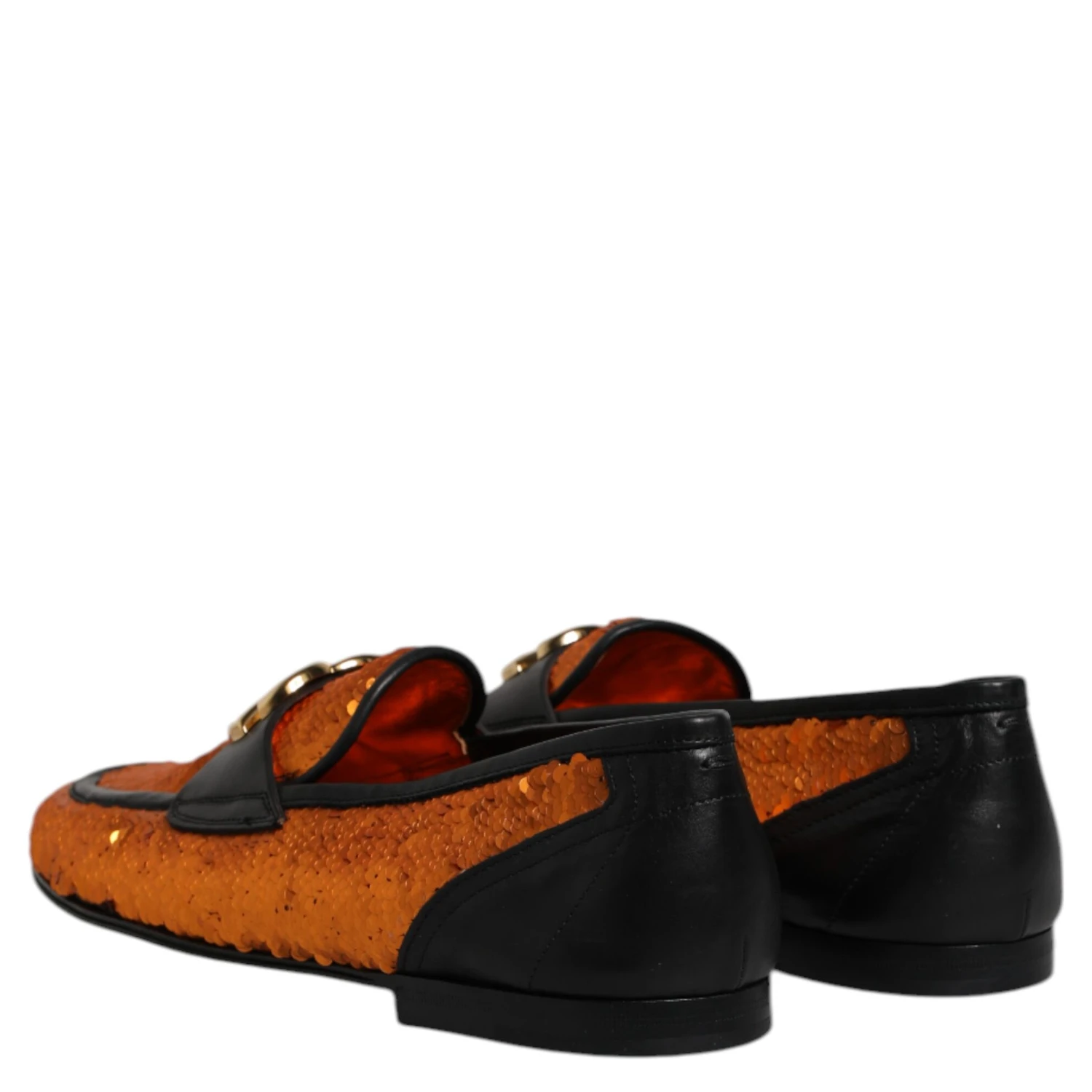 Orange Sequin Embellished Men Loafers Shoes