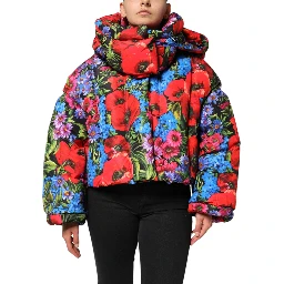 Multicolor Floral Hooded Puffer Coat Jacket