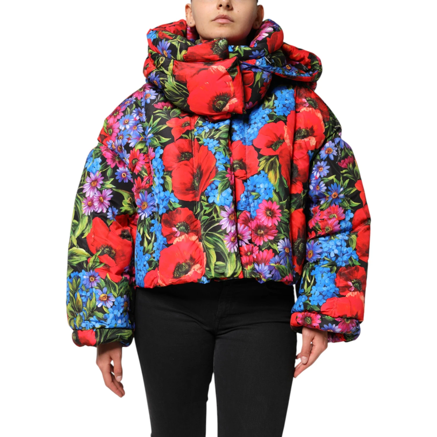 Multicolor Floral Hooded Puffer Coat Jacket