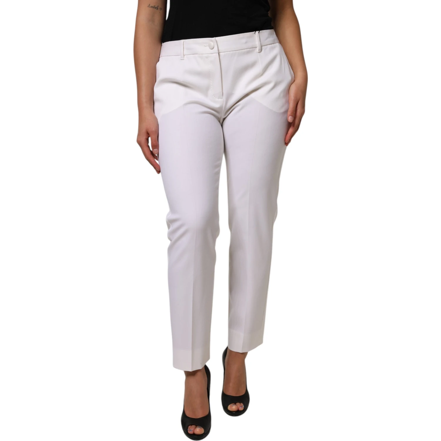 White Wool Mid Waist Tapered Pants