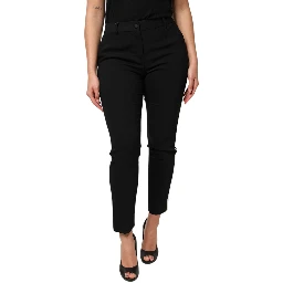 Black Wool High Waist Tapered Pants