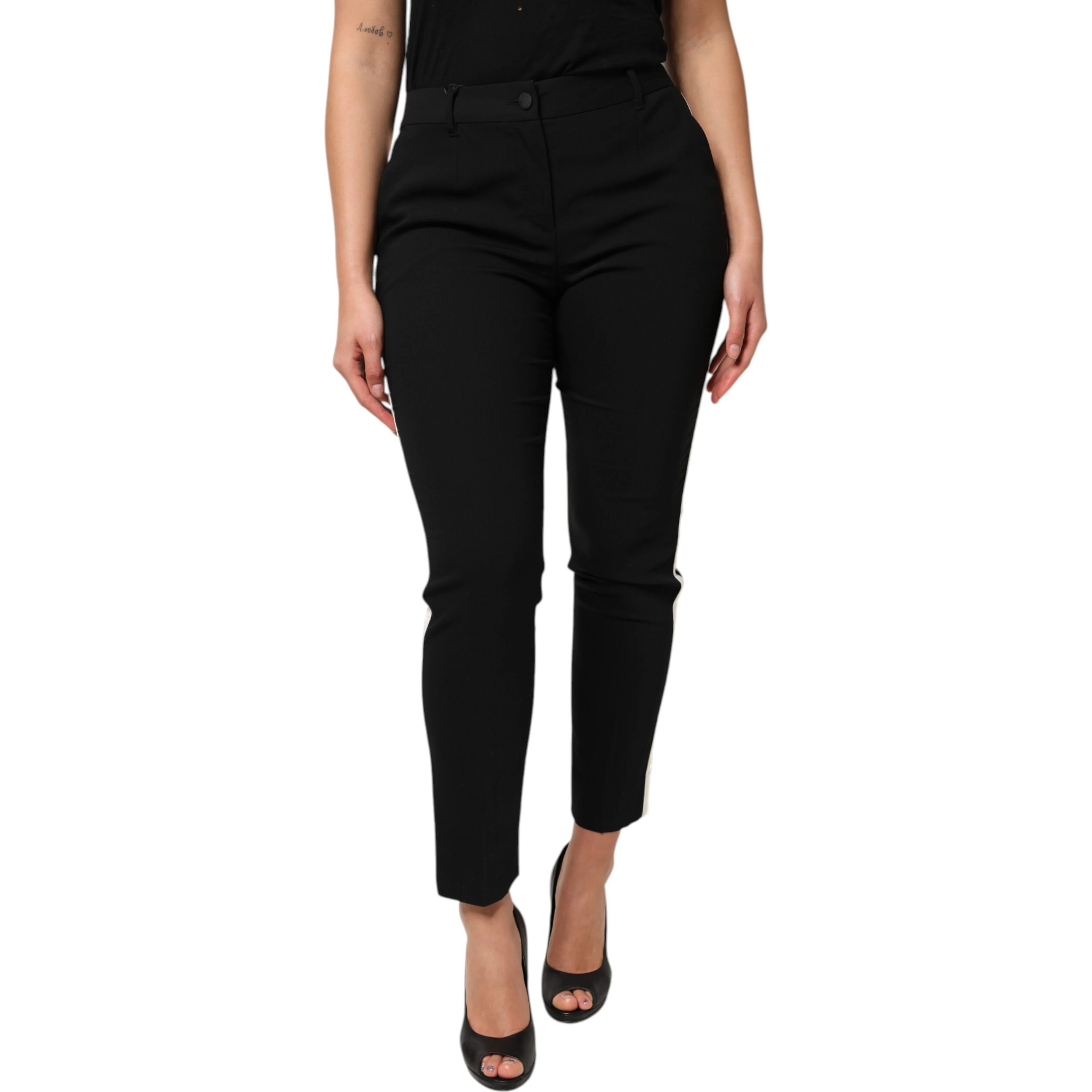 Black Wool High Waist Tapered Pants
