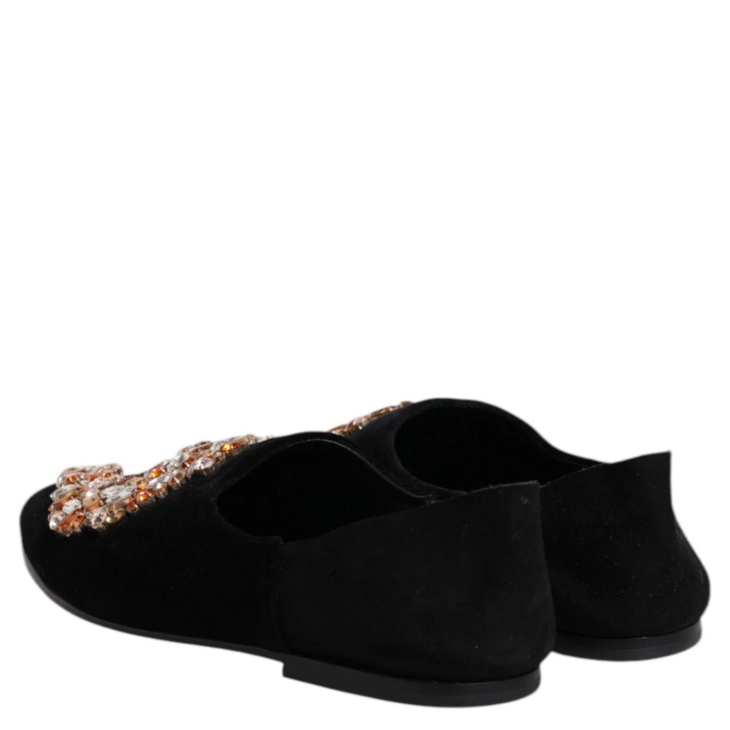Black Velvet Embellished Loafer Slip On Shoes