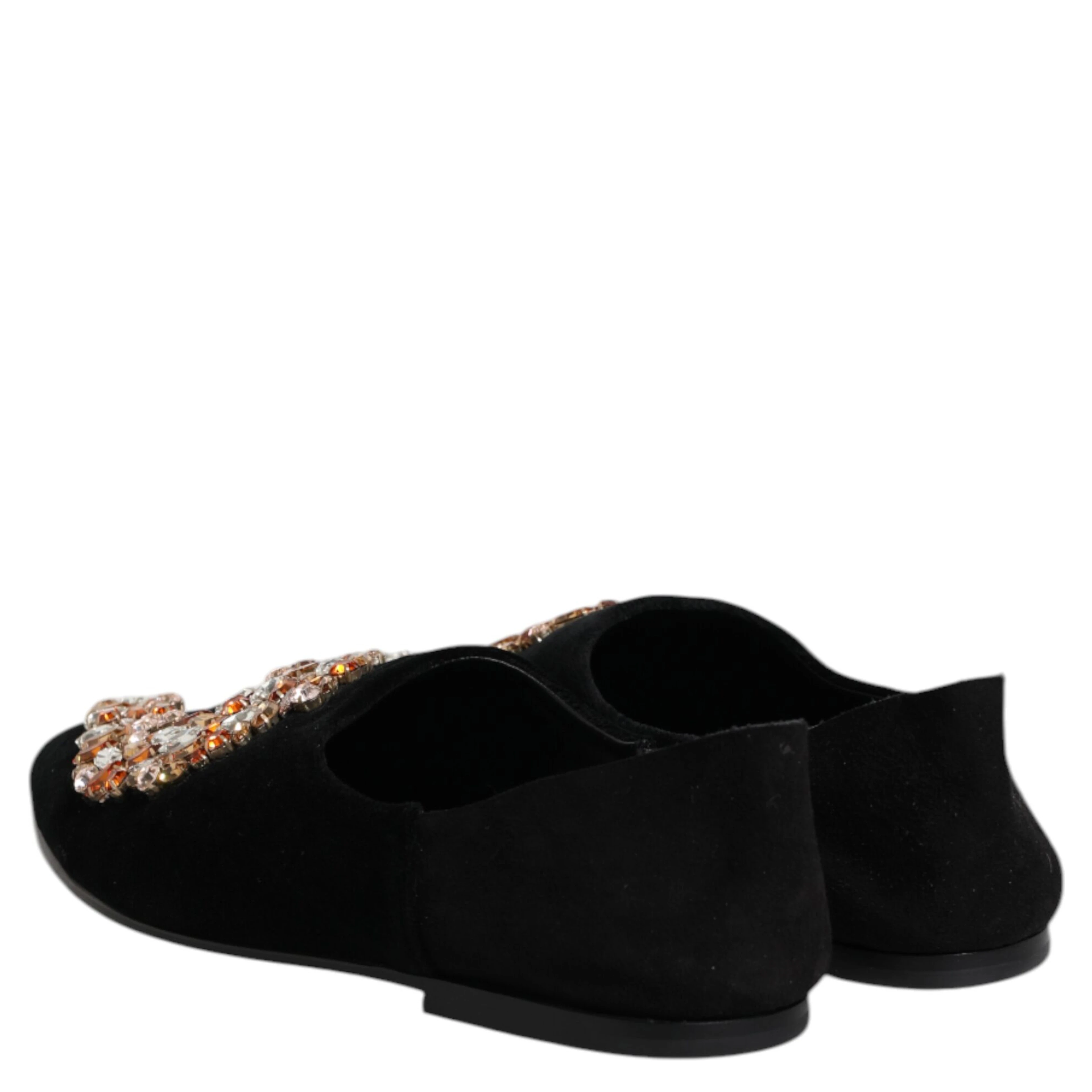 Black Velvet Embellished Loafer Slip On Shoes