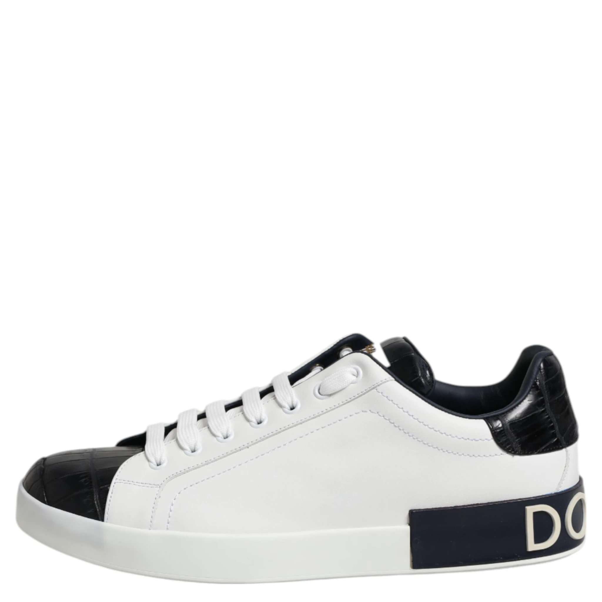 White Black Leather Portofino Sneaker Shoes