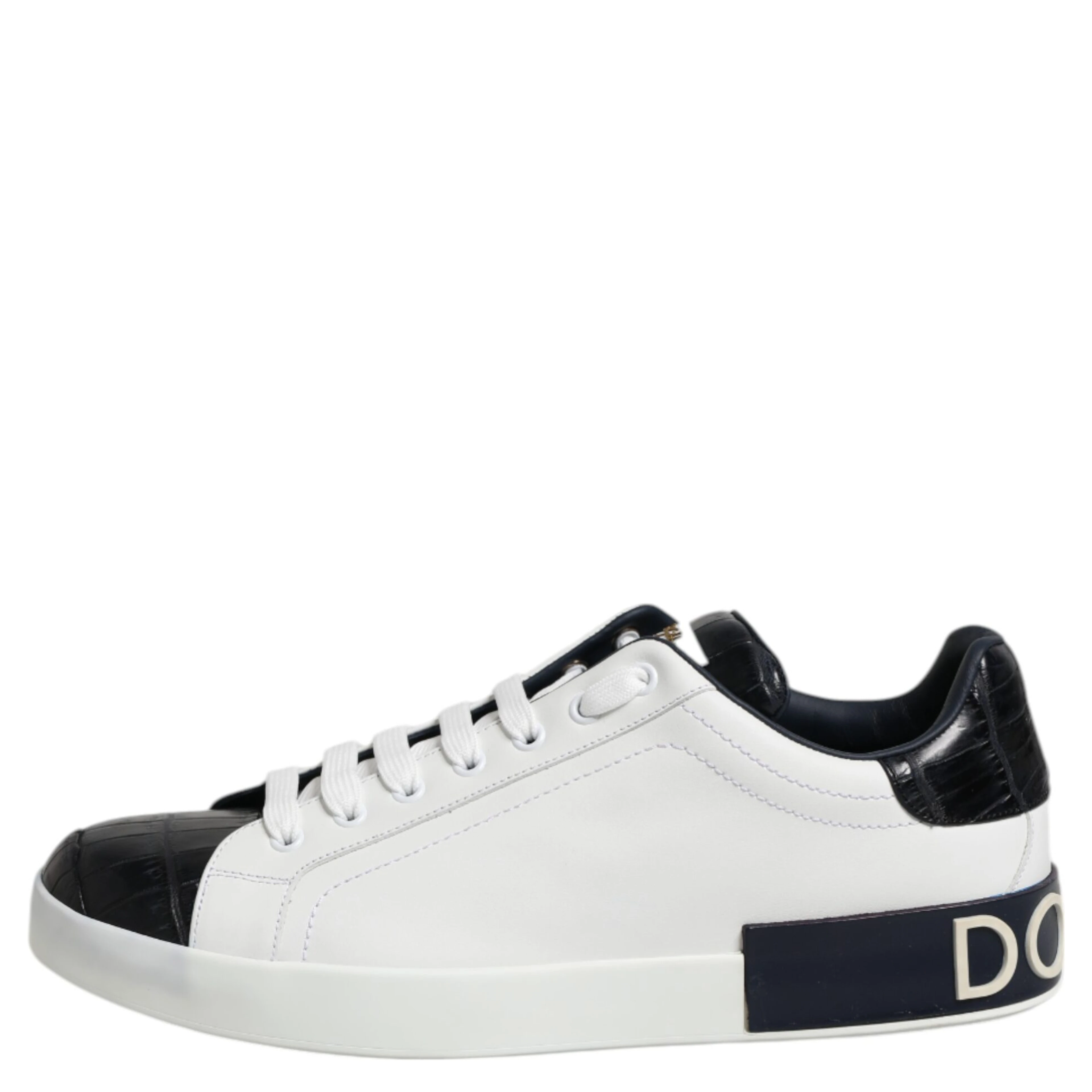 White Black Leather Portofino Sneaker Shoes