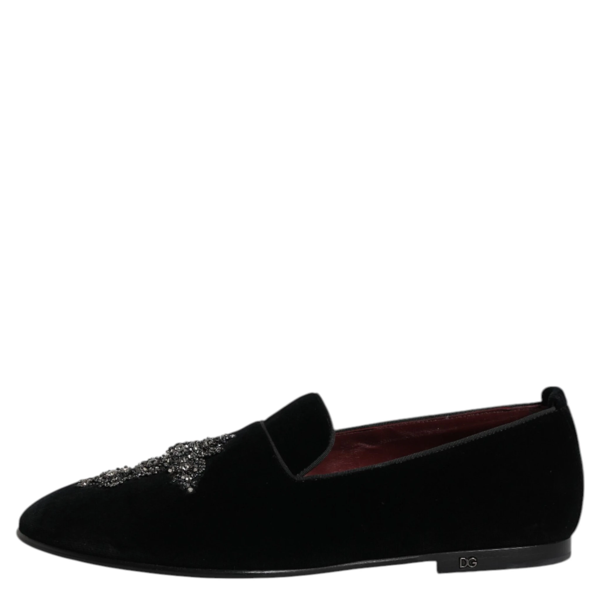 Black Velvet Embellished Loafer Slip On Shoes