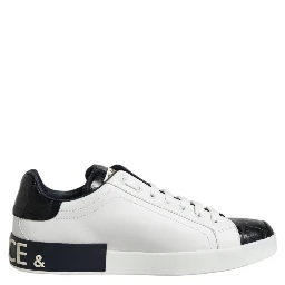 White Black Leather Portofino Sneaker Shoes