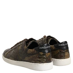 Brown Exotic Leather Low Top Sneakers Shoes