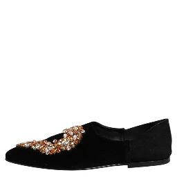 Black Velvet Embellished Loafer Slip On Shoes