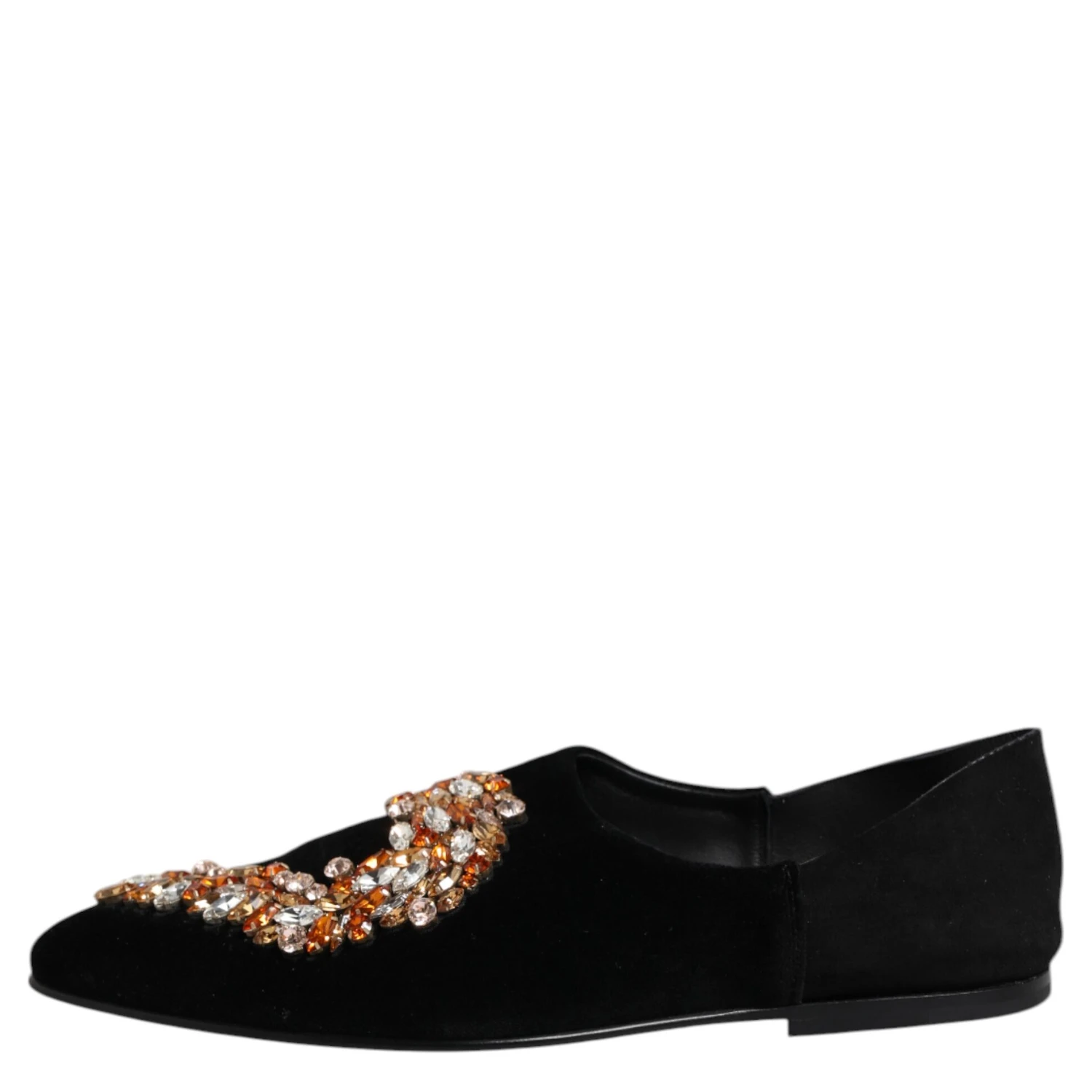 Black Velvet Embellished Loafer Slip On Shoes