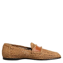 Brown Woven Raffia Slip On Loafers Shoes