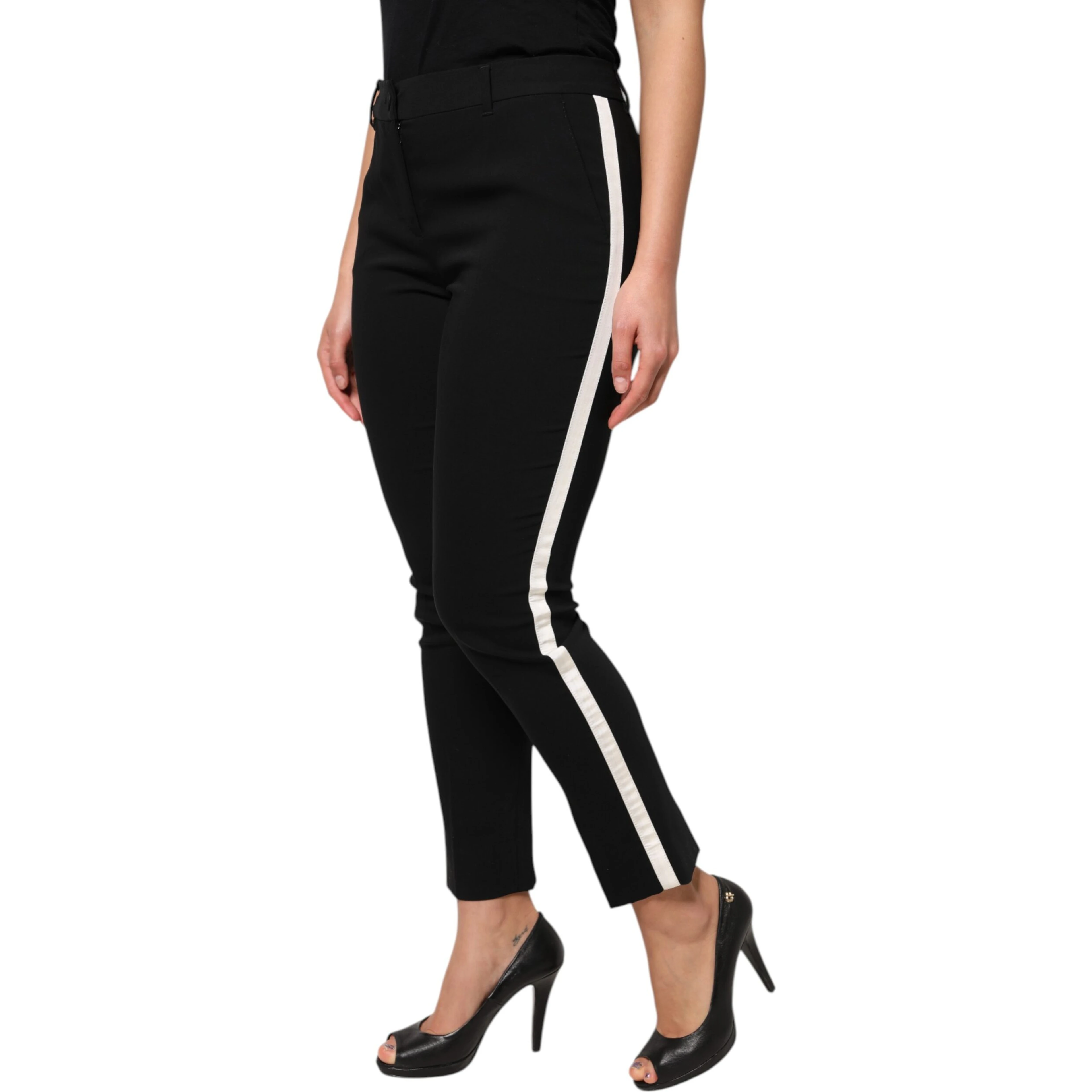 Black Wool High Waist Tapered Pants