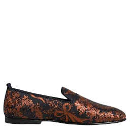 Black Jacquard Polyester Slip On Loafers Shoes