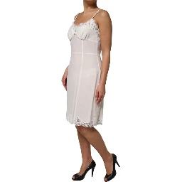 White Lace Gold DG Logo Silk Dress Sleepwear