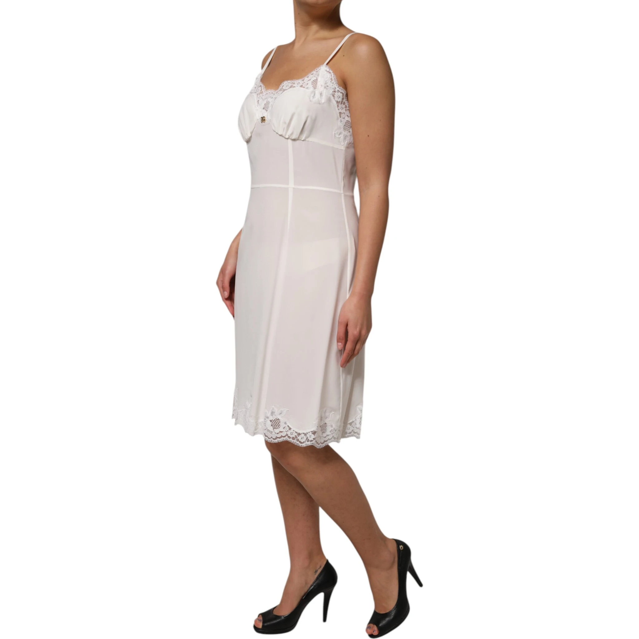 White Lace Gold DG Logo Silk Dress Sleepwear