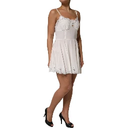 White Lace Gold DG Logo Silk Dress Sleepwear