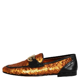 Orange Sequin Embellished Men Loafers Shoes