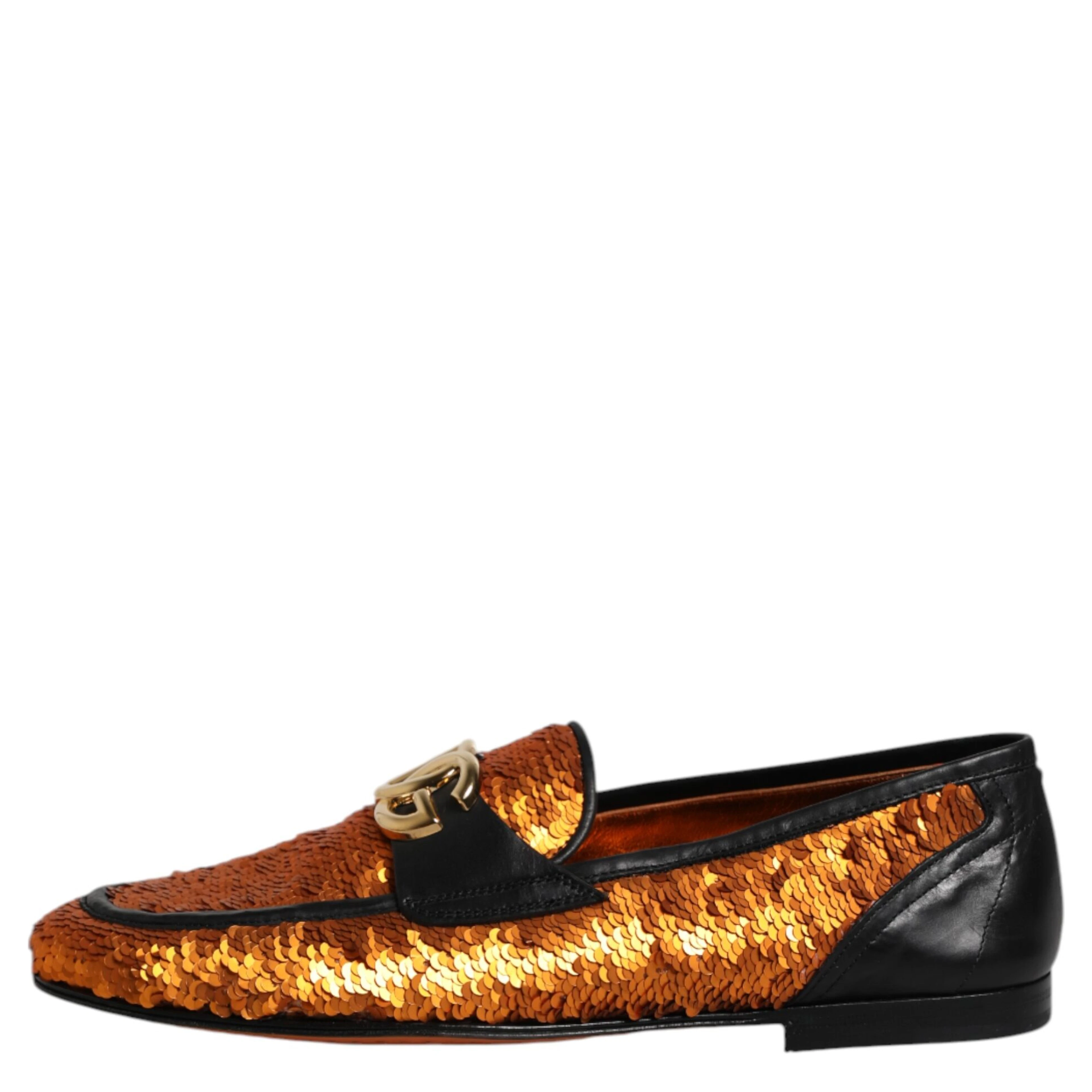 Orange Sequin Embellished Men Loafers Shoes