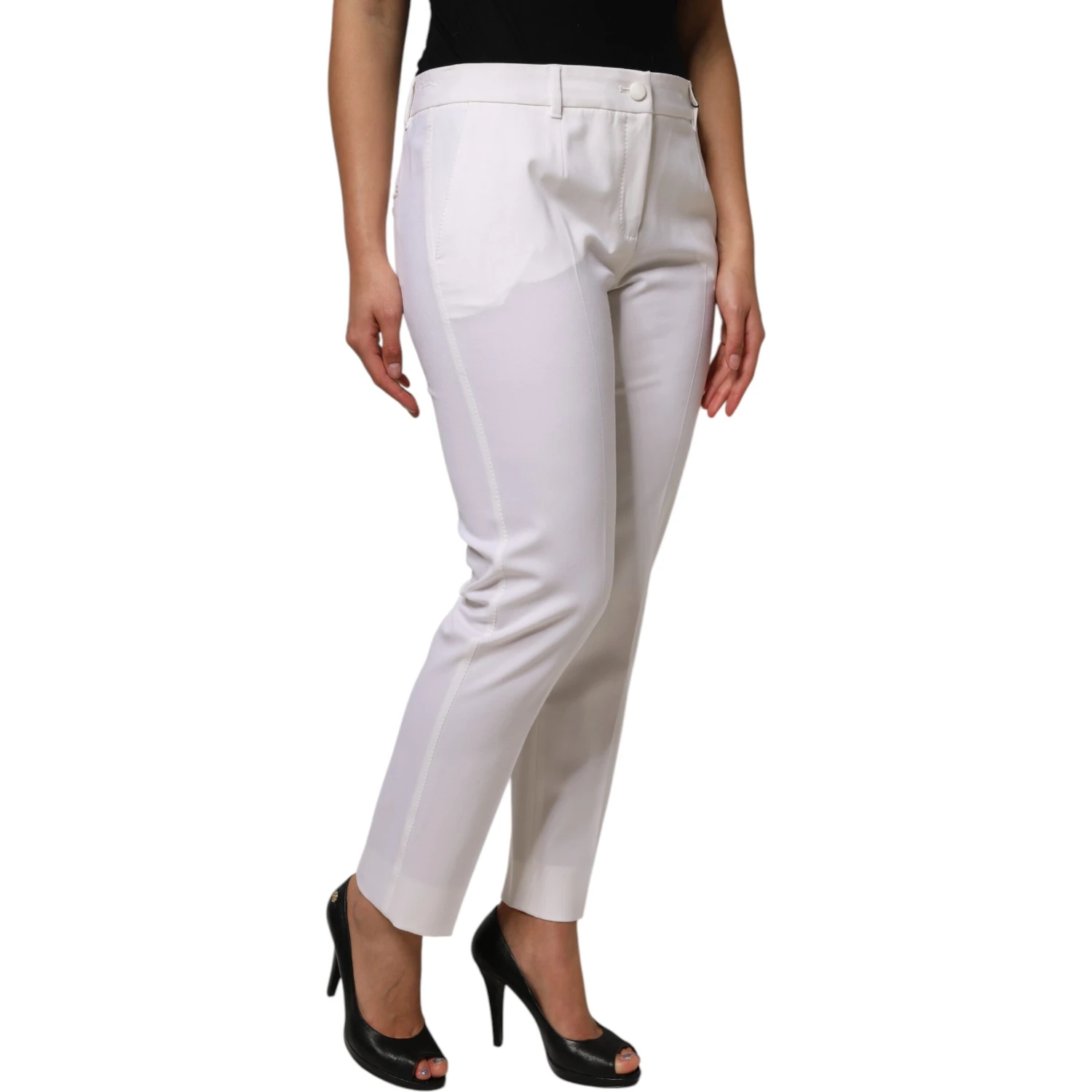 White Wool Mid Waist Tapered Pants