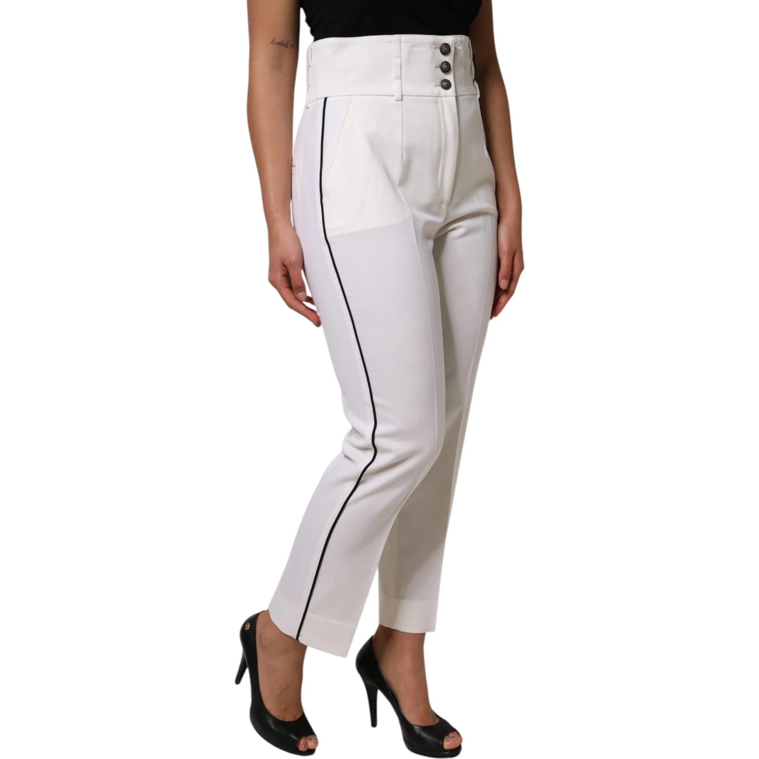 White Wool High Waist Tapered Pants