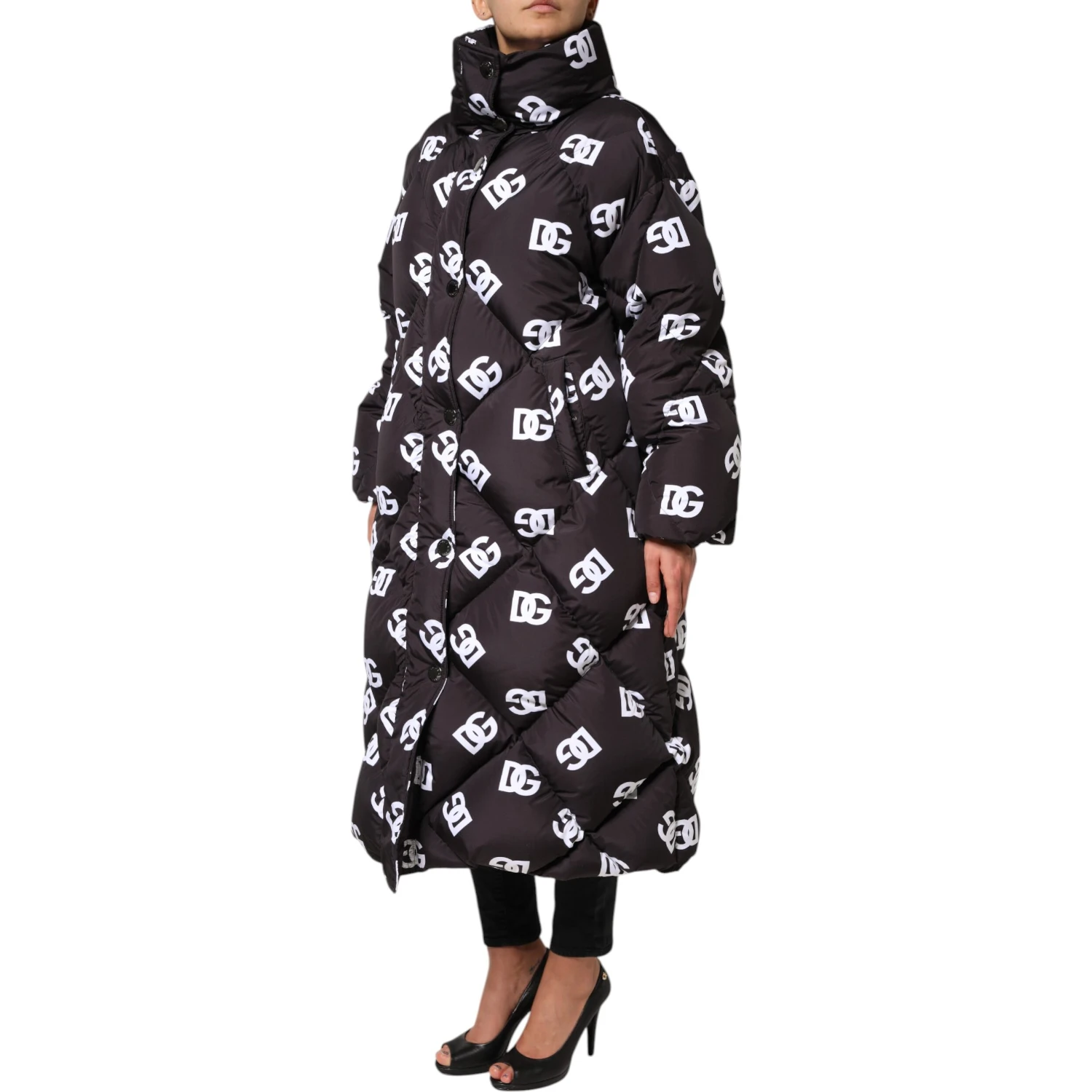 Black DG Mania Puffer Quilted Long Coat Jacket