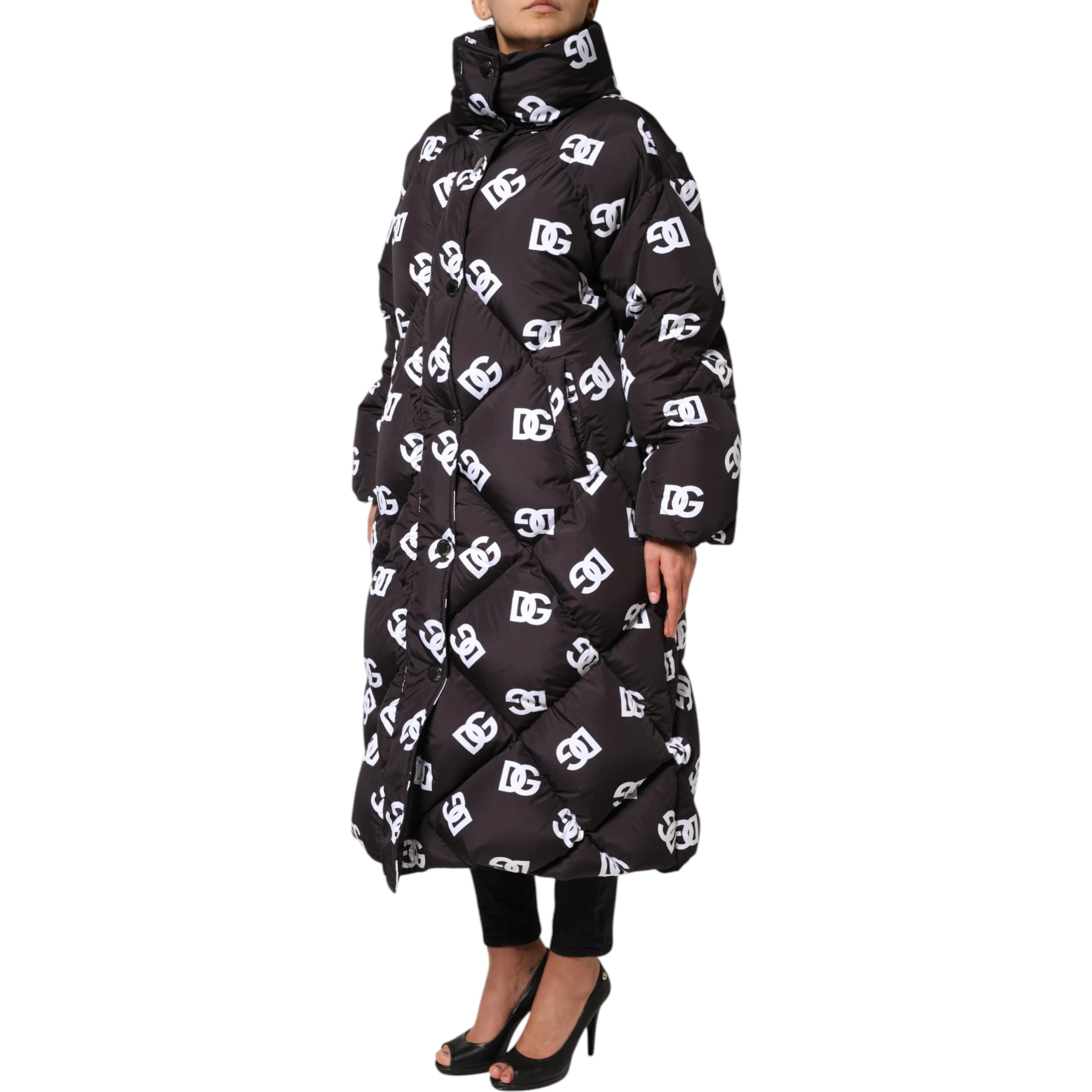 Black DG Mania Puffer Quilted Long Coat Jacket